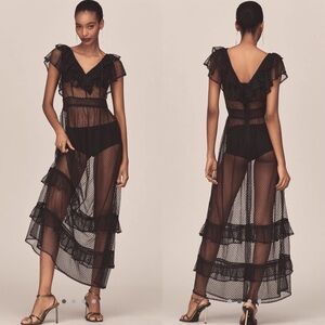 By Anthropologie Ruffle sheer Mesh Maxi dress